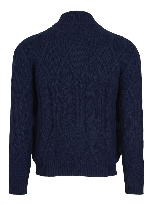 Tykk flettet kashmirjakke Marineblå