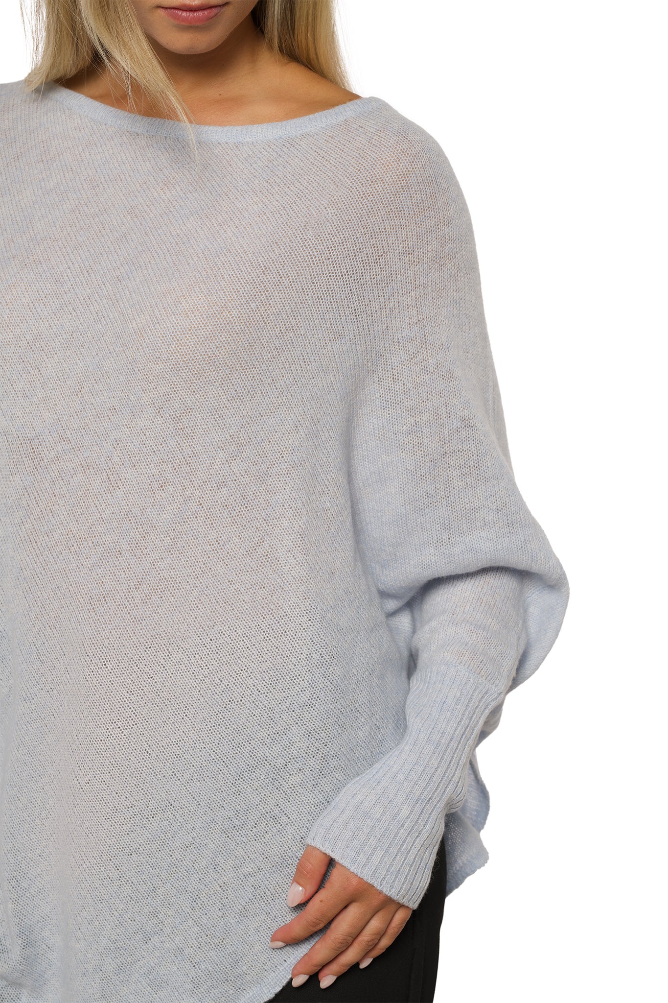 Kashmirponcho med ermer himmelblå