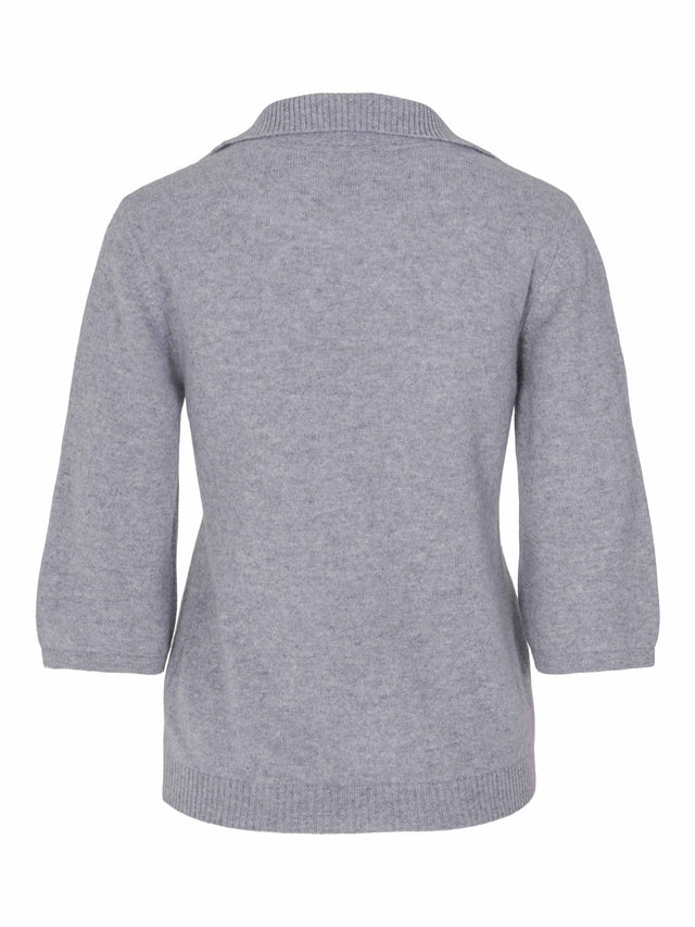 Kortermet lysegrå kasmir polo v-hals