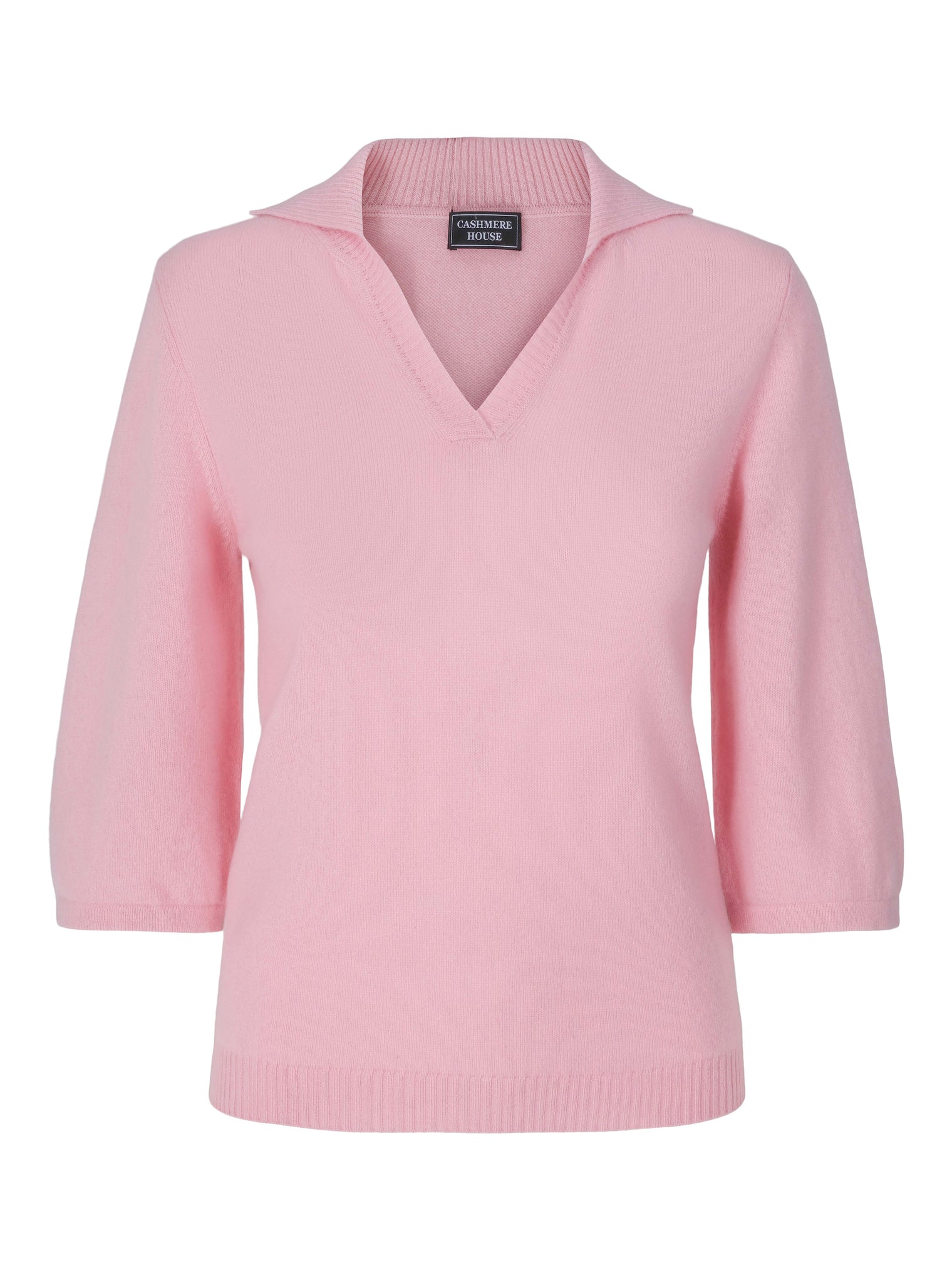 Kortermet rosa kasmir polo v-hals
