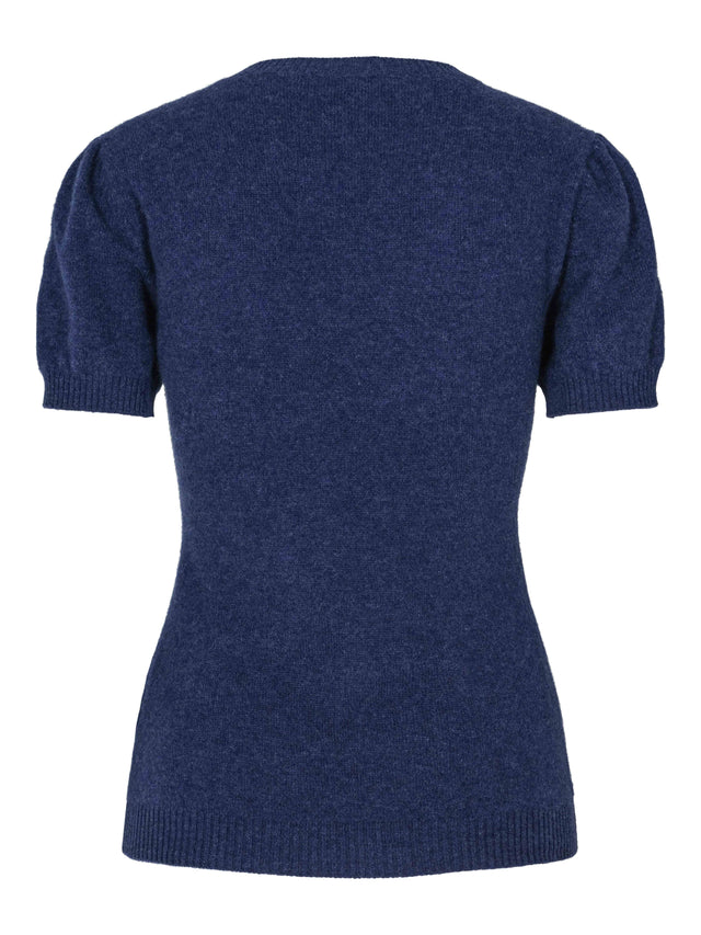 Kortermet demin kasjmirgenser med puff-ermer