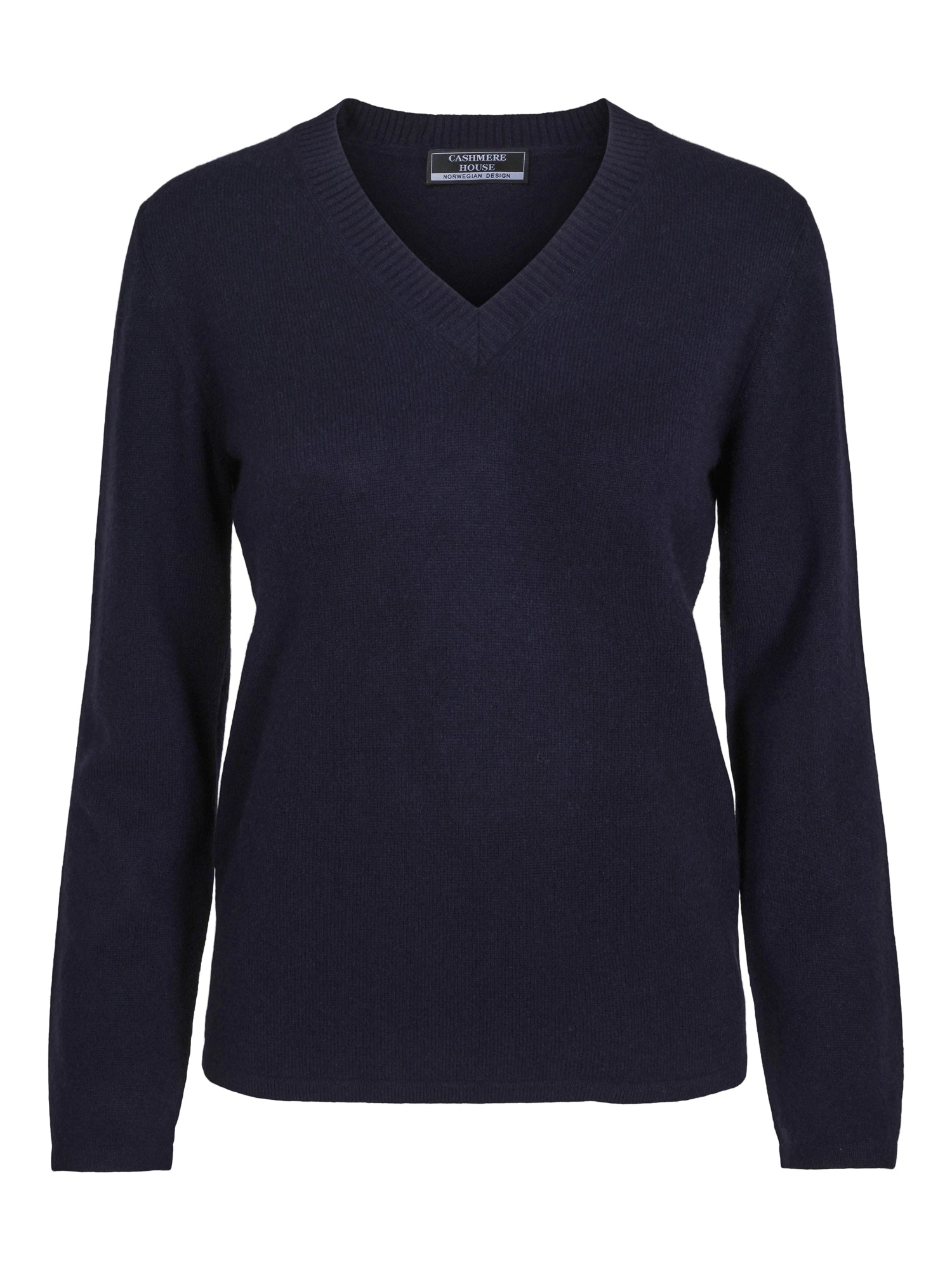Klassisk marineblå kasjmir V-hals genser