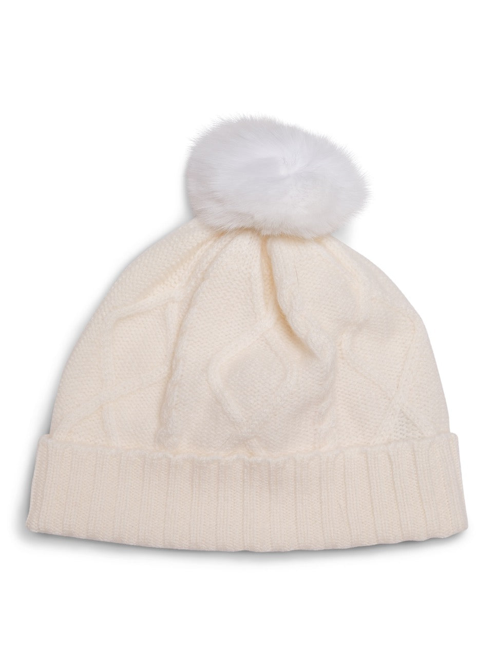 Thick cashmere hat white with tassel