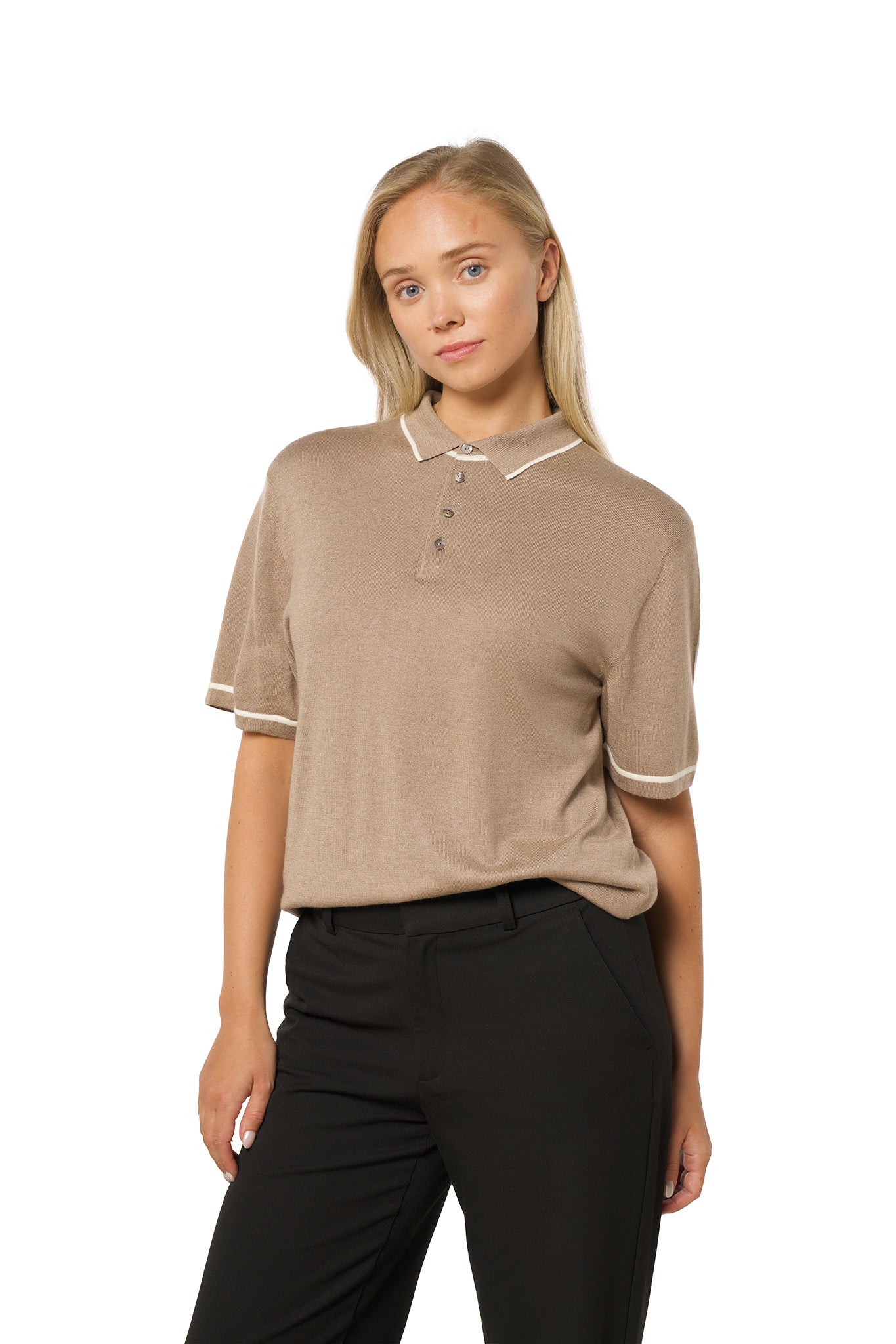 Polo i kashmir og silke mix natur