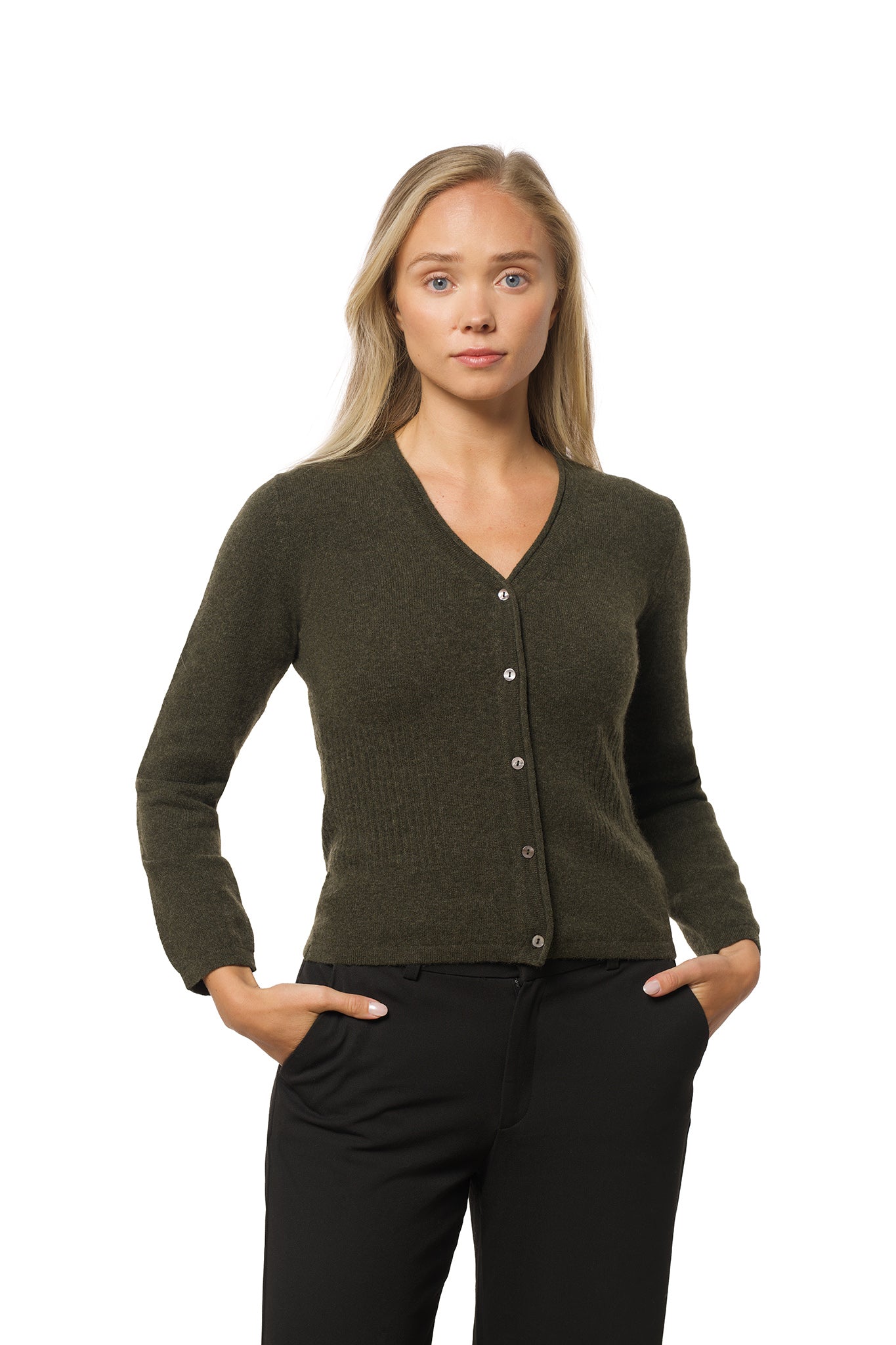 Classic Cashmere Cardigan – Moss Green
