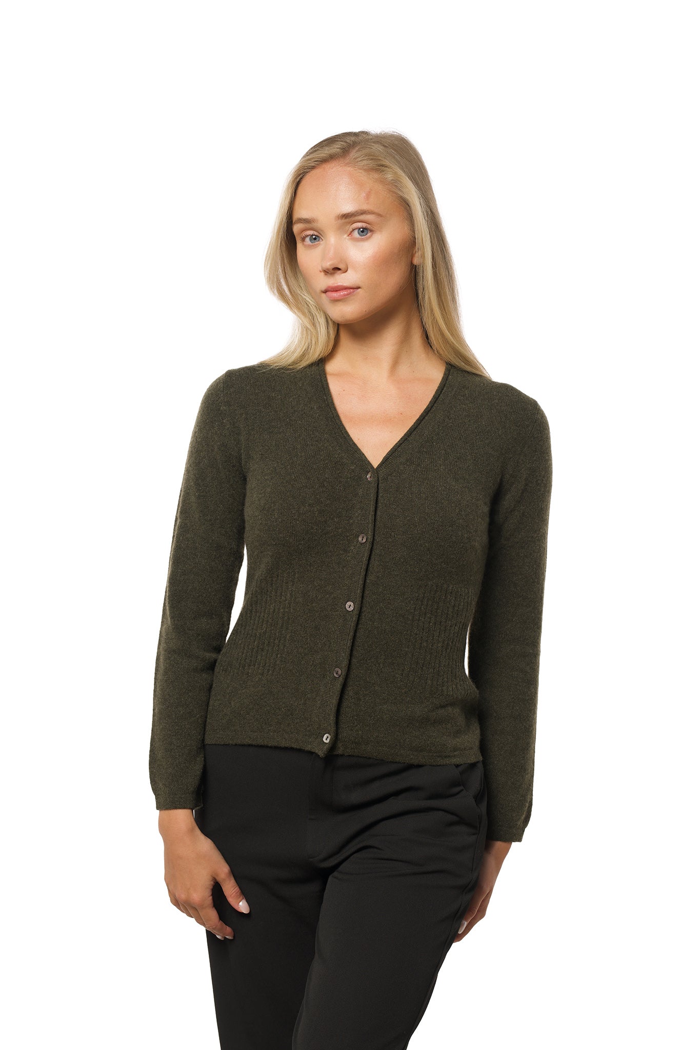 Classic Cashmere Cardigan – Moss Green