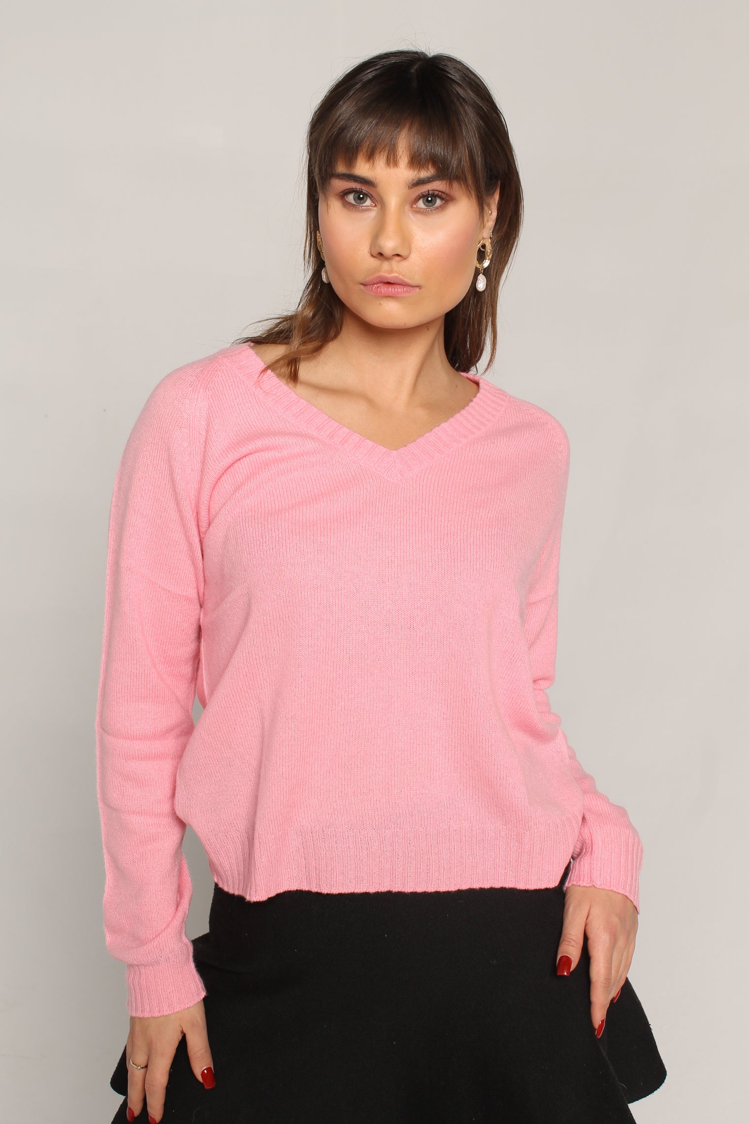 V-hals kashmirgenser bubblegum