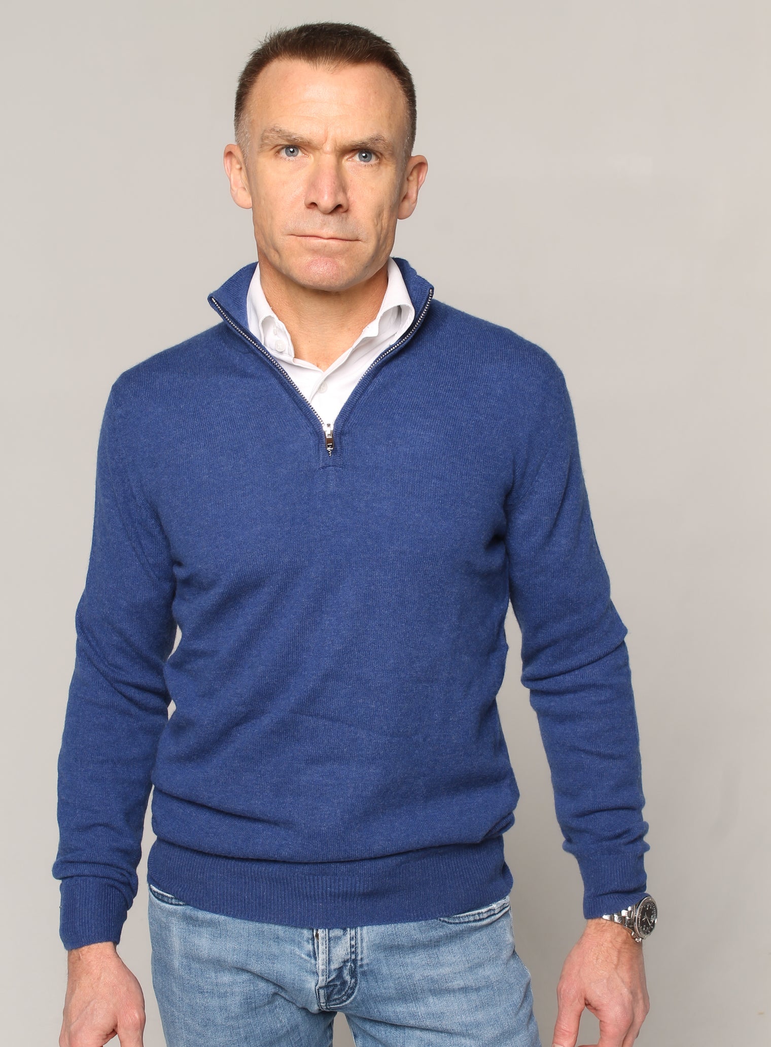 Kashmirgenser med zip denim