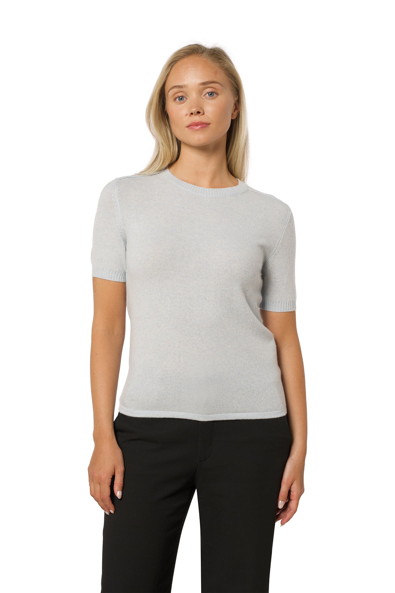 Short Sleeve Cashmere T-Shirt – Grey Blue