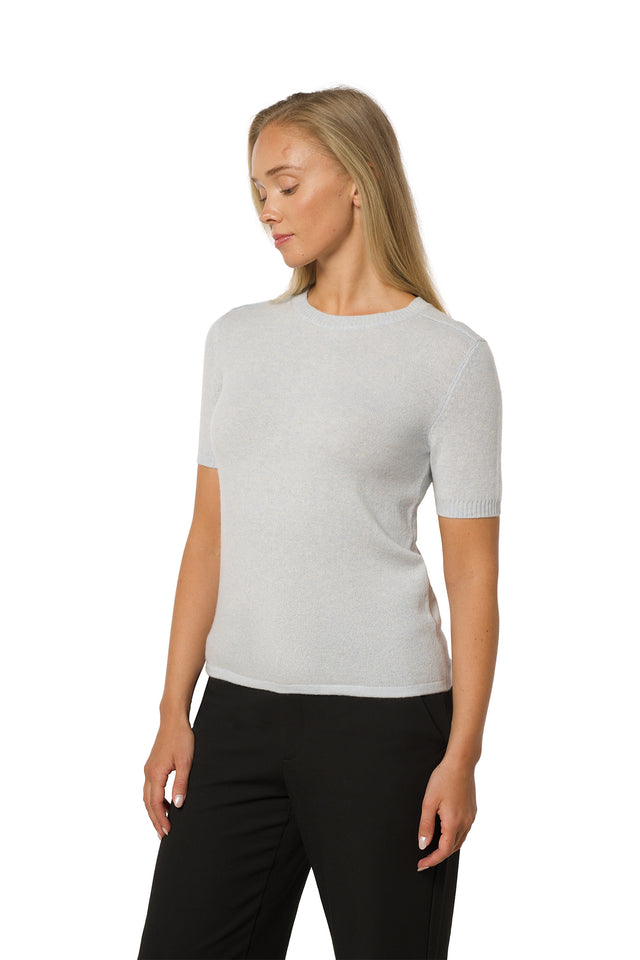 Korteermet kasmir-t-skjorte gråblå