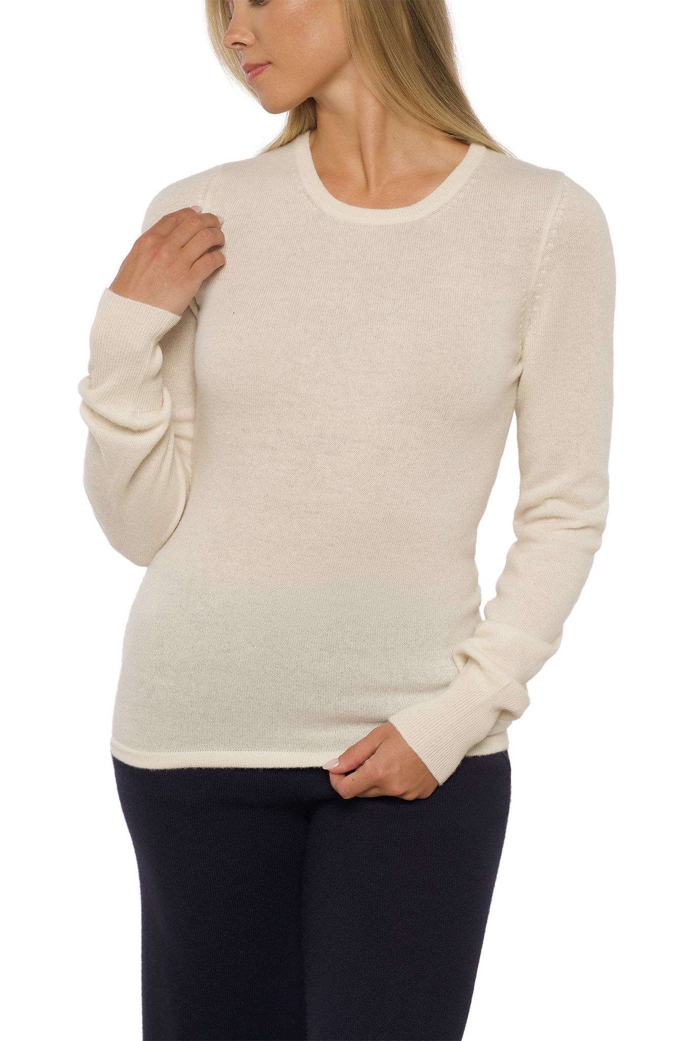 Round Neck Cashmere Sweater – White (Maren)