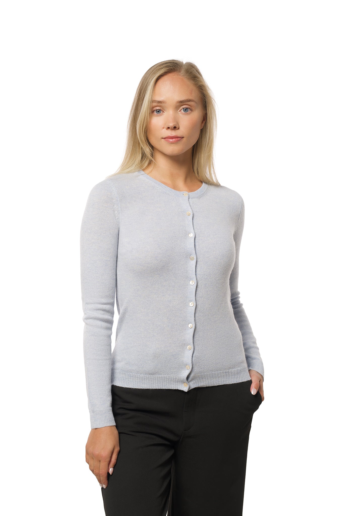 Klassisk kashmir cardigan blue mist