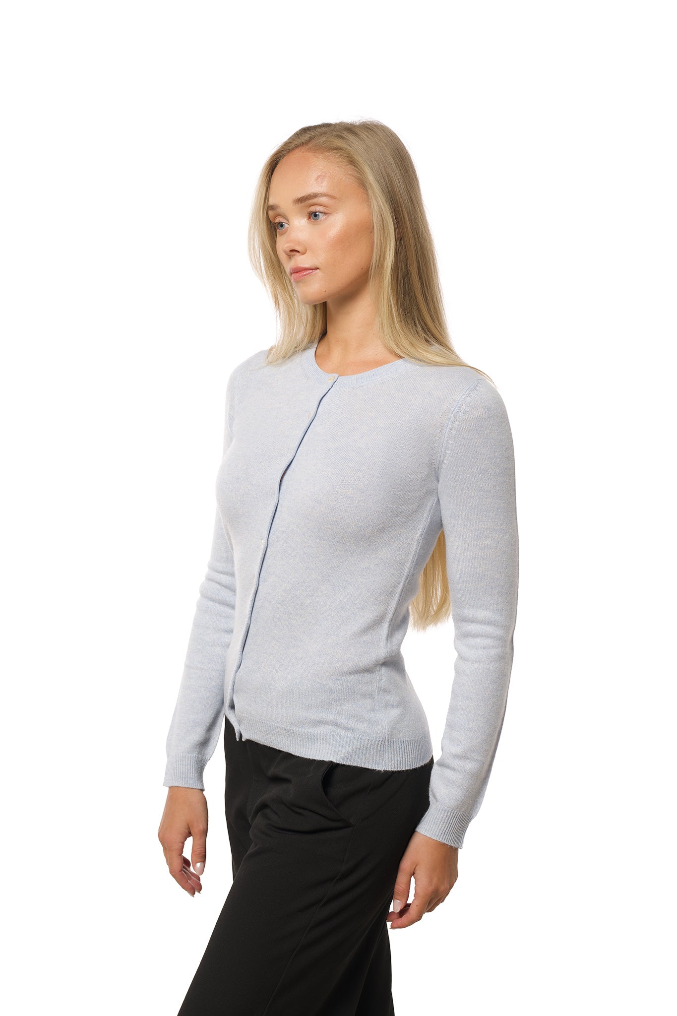 Klassisk kashmir cardigan blue mist