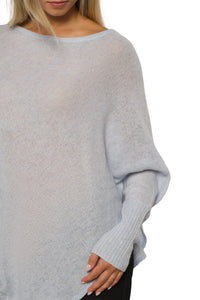 Kashmirponcho med ermer himmelblå