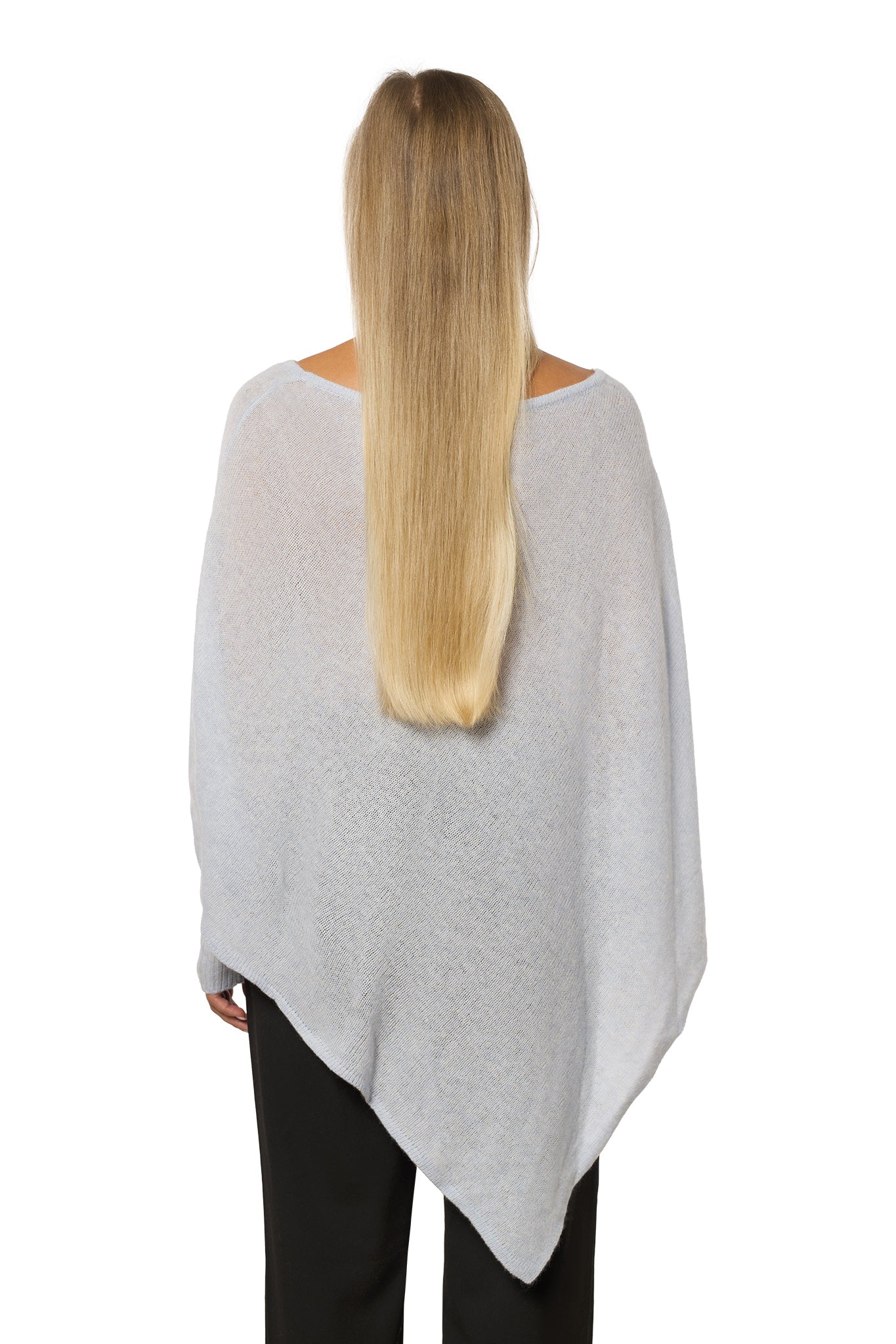 Kashmirponcho med ermer himmelblå