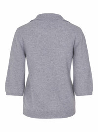 Kortermet lysegrå kasmir polo v-hals