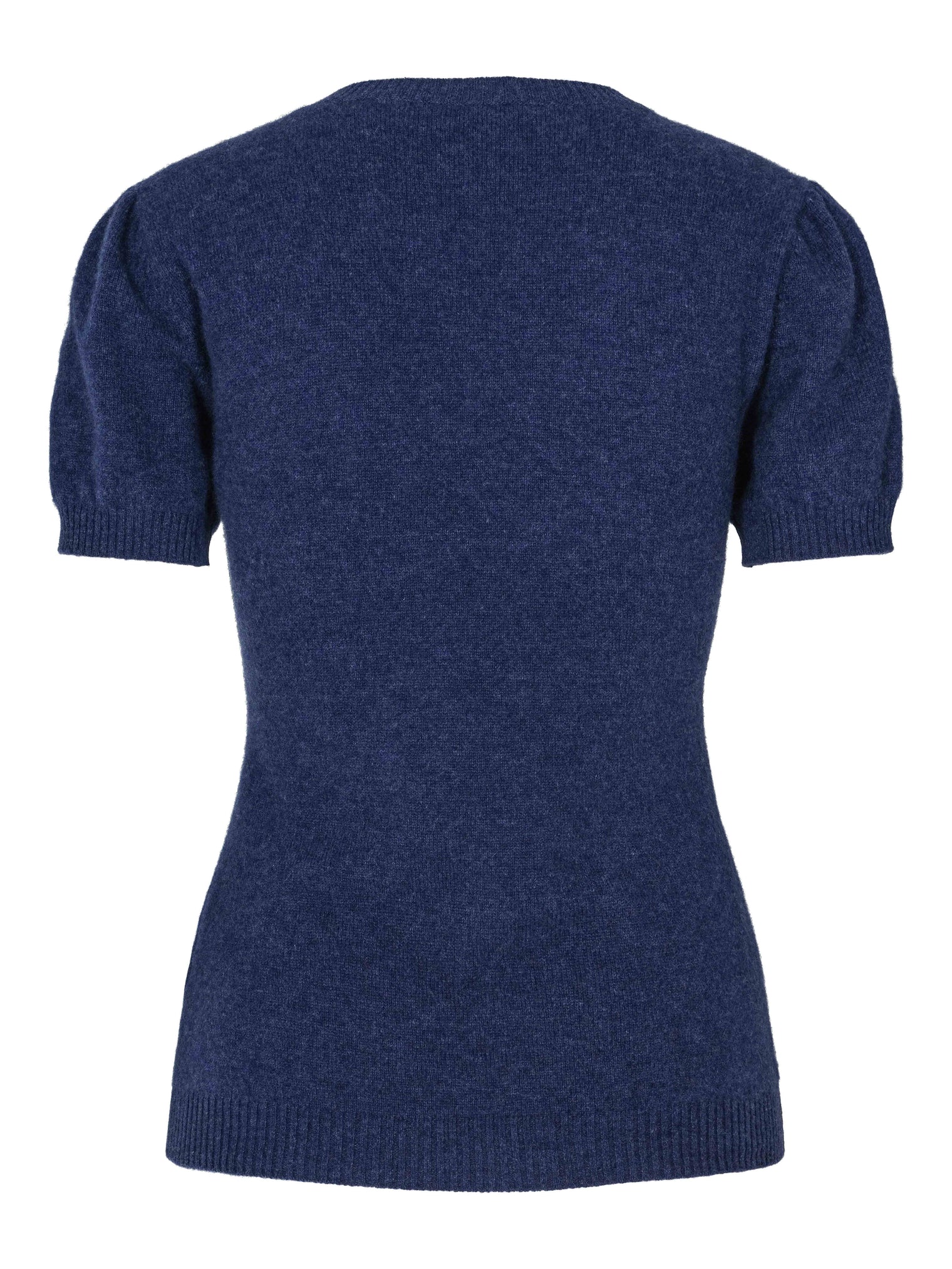 Kortermet demin kasjmirgenser med puff-ermer