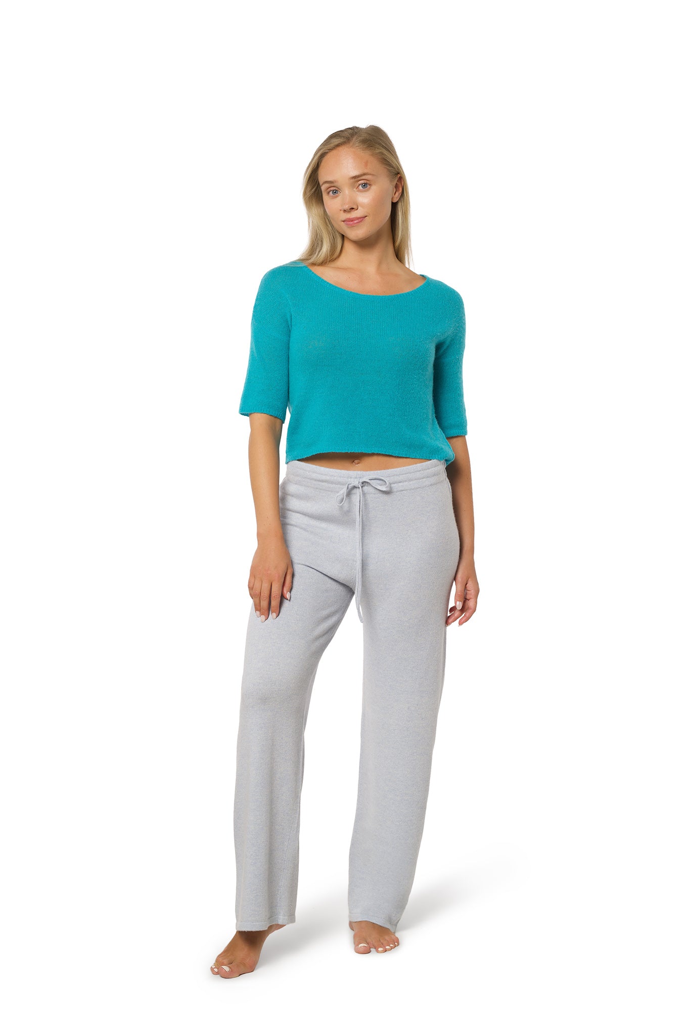 Kortermet kashmirgenser turkis