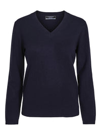 Klassisk marineblå kasjmir V-hals genser