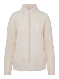 Thick Cable Knit Cashmere Jacket – White
