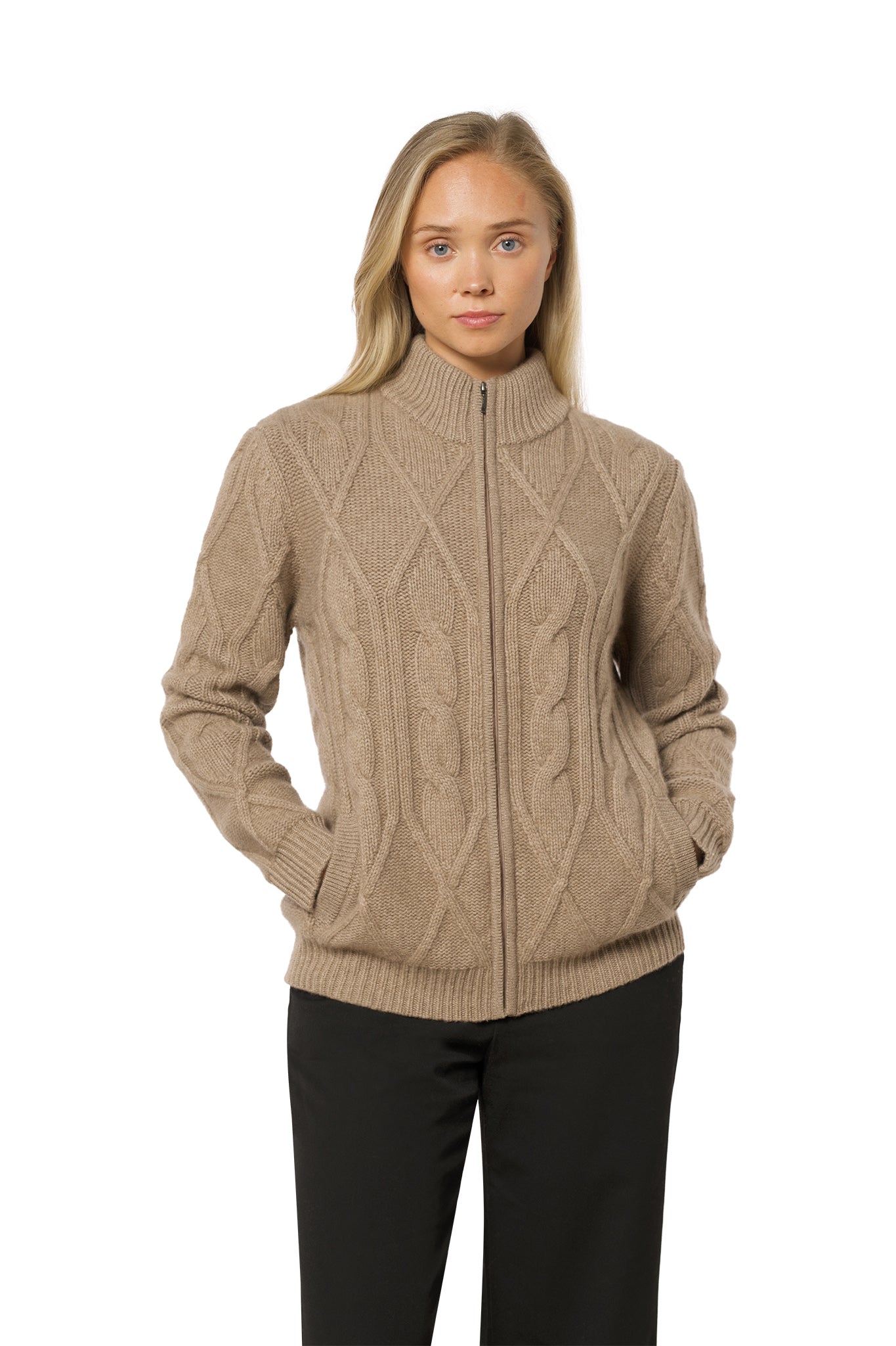 Tykk flettet kashmirjakke dark organic