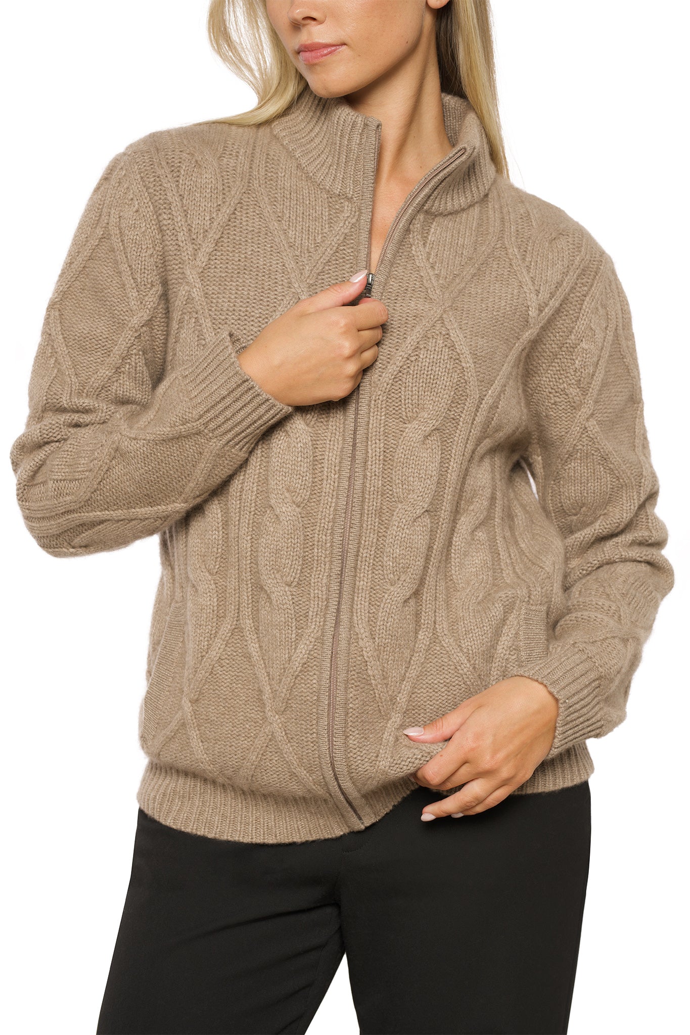Tykk flettet kashmirjakke dark organic
