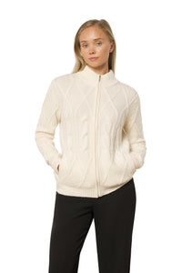 Thick Cable Knit Cashmere Jacket – White