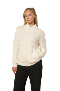 Thick Cable Knit Cashmere Jacket – White