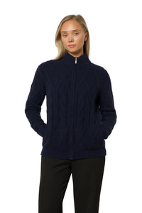 Thick Cable Knit Cashmere Jacket – Navy Blue