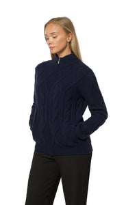 Thick Cable Knit Cashmere Jacket – Navy Blue