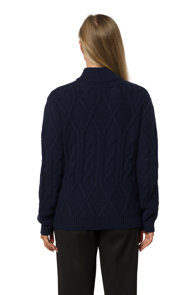 Tykk flettet kashmirjakke Marineblå